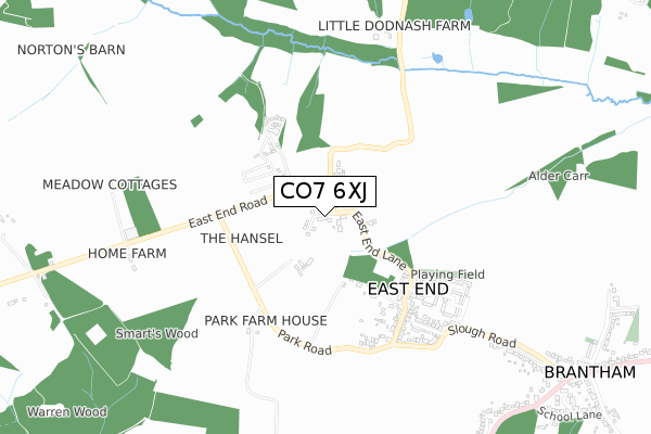 CO7 6XJ map - small scale - OS Open Zoomstack (Ordnance Survey)