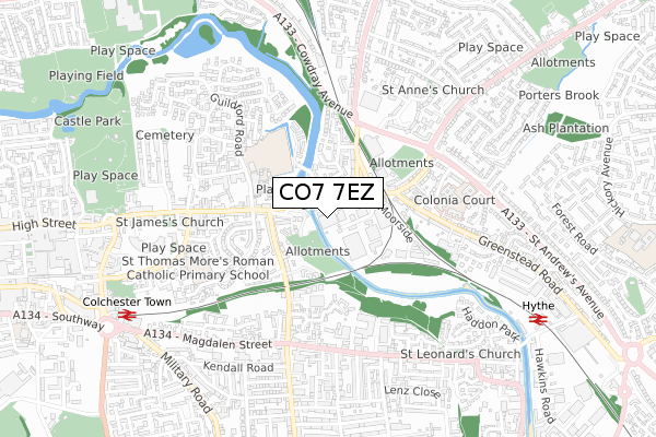 CO7 7EZ map - small scale - OS Open Zoomstack (Ordnance Survey)