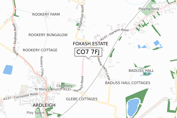 CO7 7FJ map - small scale - OS Open Zoomstack (Ordnance Survey)