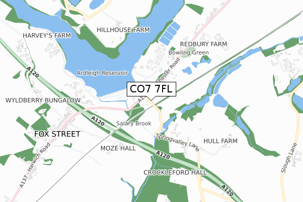 CO7 7FL map - small scale - OS Open Zoomstack (Ordnance Survey)