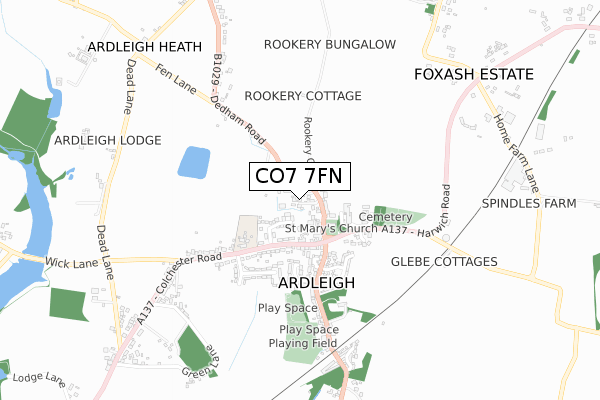 CO7 7FN map - small scale - OS Open Zoomstack (Ordnance Survey)