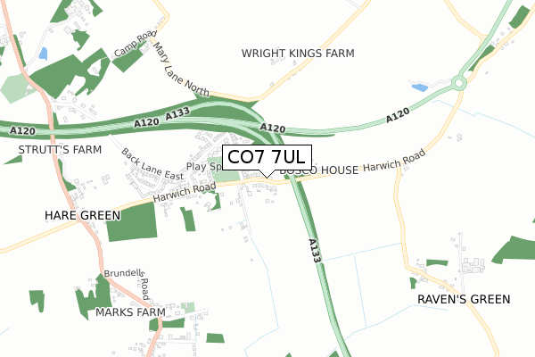 CO7 7UL map - small scale - OS Open Zoomstack (Ordnance Survey)