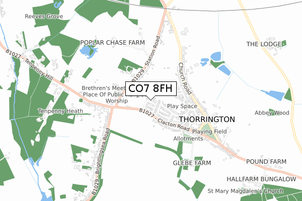 CO7 8FH map - small scale - OS Open Zoomstack (Ordnance Survey)