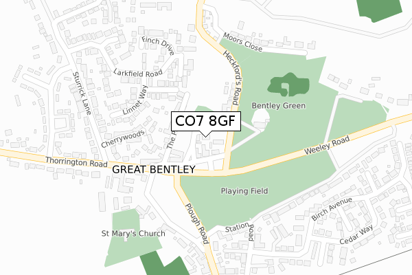 CO7 8GF map - large scale - OS Open Zoomstack (Ordnance Survey)