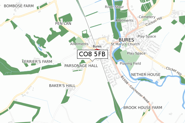 CO8 5FB map - small scale - OS Open Zoomstack (Ordnance Survey)