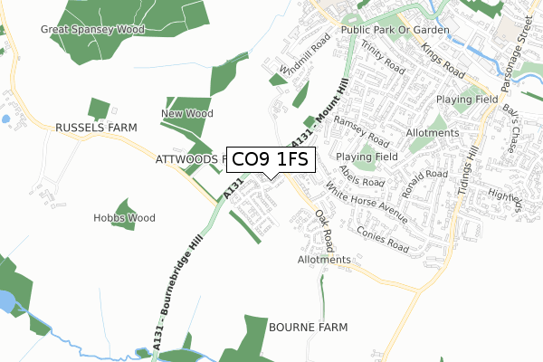 CO9 1FS map - small scale - OS Open Zoomstack (Ordnance Survey)
