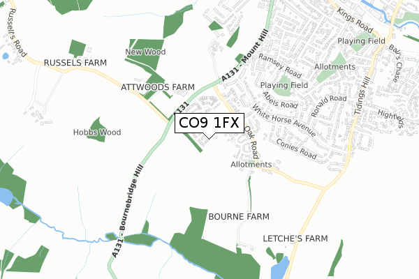 CO9 1FX map - small scale - OS Open Zoomstack (Ordnance Survey)