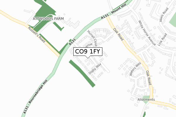 CO9 1FY map - large scale - OS Open Zoomstack (Ordnance Survey)