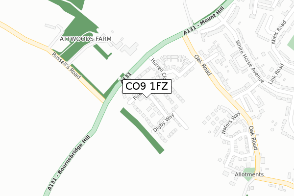 CO9 1FZ map - large scale - OS Open Zoomstack (Ordnance Survey)