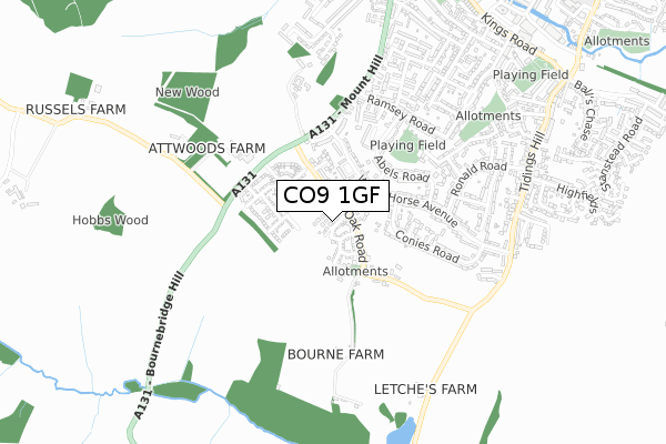 CO9 1GF map - small scale - OS Open Zoomstack (Ordnance Survey)