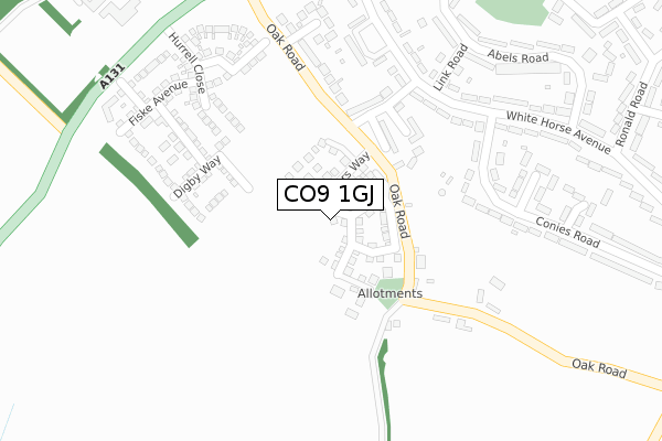 CO9 1GJ map - large scale - OS Open Zoomstack (Ordnance Survey)