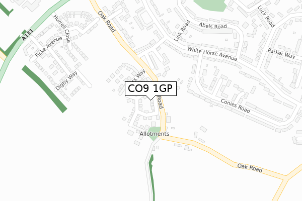 CO9 1GP map - large scale - OS Open Zoomstack (Ordnance Survey)
