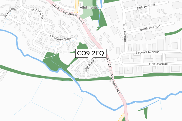 CO9 2FQ map - large scale - OS Open Zoomstack (Ordnance Survey)
