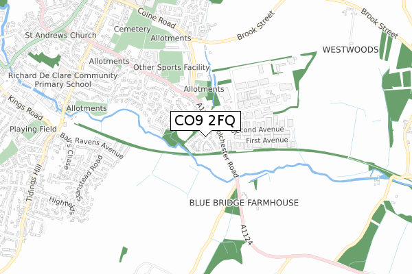 CO9 2FQ map - small scale - OS Open Zoomstack (Ordnance Survey)