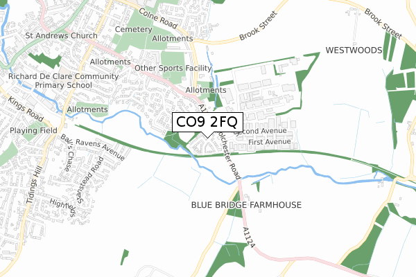 CO9 2FQ map - small scale - OS Open Zoomstack (Ordnance Survey) CO9 2FQ map - small scale - OS Open Zoomstack (Ordnance Survey)