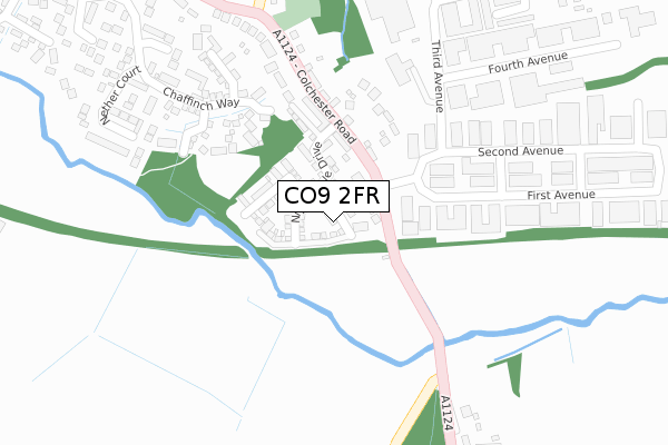 CO9 2FR map - large scale - OS Open Zoomstack (Ordnance Survey)