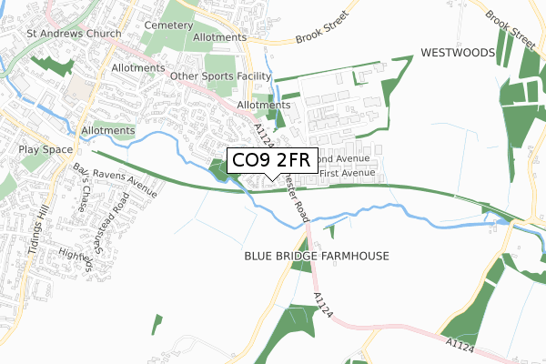 CO9 2FR map - small scale - OS Open Zoomstack (Ordnance Survey)