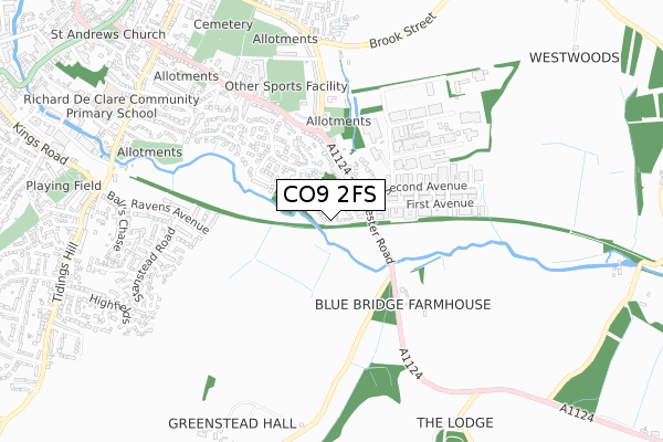 CO9 2FS map - small scale - OS Open Zoomstack (Ordnance Survey)