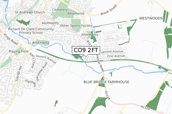 CO9 2FT map - small scale - OS Open Zoomstack (Ordnance Survey)