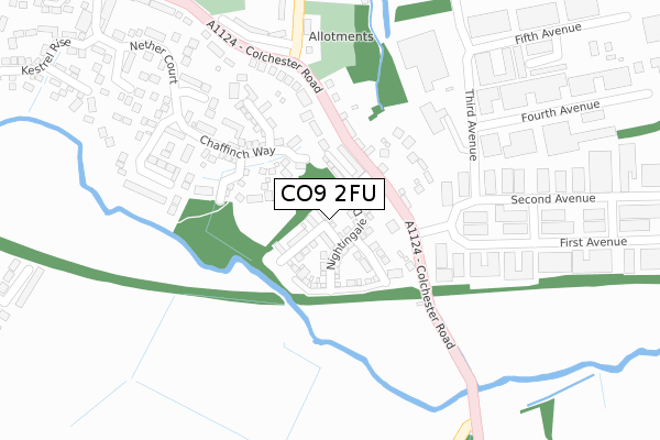 CO9 2FU map - large scale - OS Open Zoomstack (Ordnance Survey)