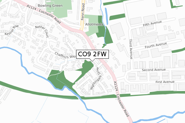 CO9 2FW map - large scale - OS Open Zoomstack (Ordnance Survey)