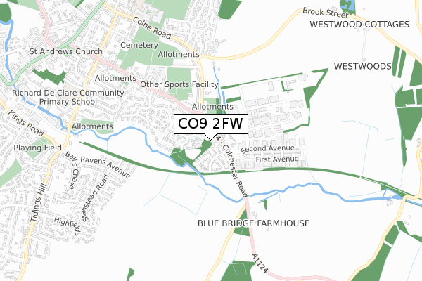 CO9 2FW map - small scale - OS Open Zoomstack (Ordnance Survey)