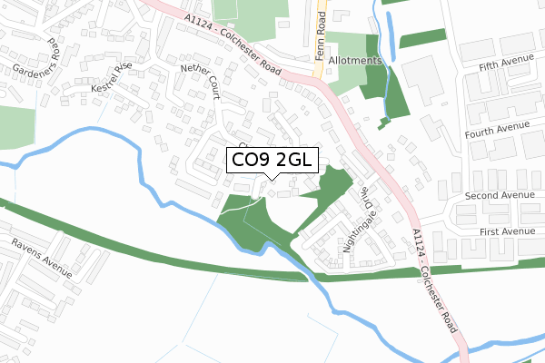 CO9 2GL map - large scale - OS Open Zoomstack (Ordnance Survey)