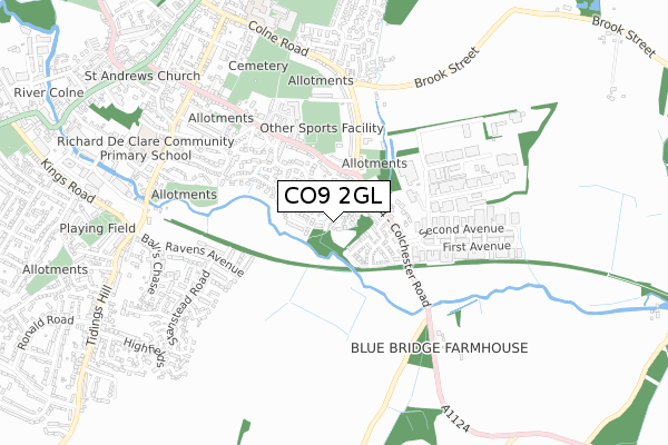 CO9 2GL map - small scale - OS Open Zoomstack (Ordnance Survey)