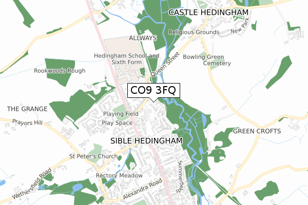 CO9 3FQ map - small scale - OS Open Zoomstack (Ordnance Survey)