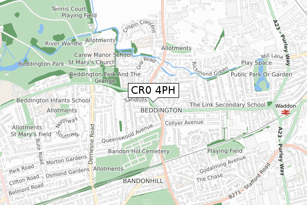 CR0 4PH map - small scale - OS Open Zoomstack (Ordnance Survey)