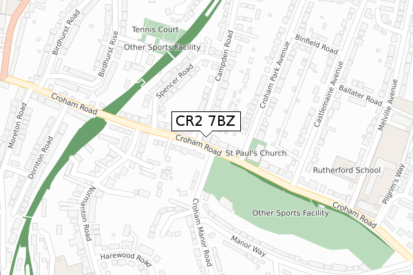 CR2 7BZ map - large scale - OS Open Zoomstack (Ordnance Survey)