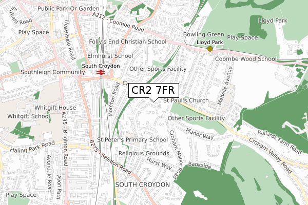 CR2 7FR map - small scale - OS Open Zoomstack (Ordnance Survey)