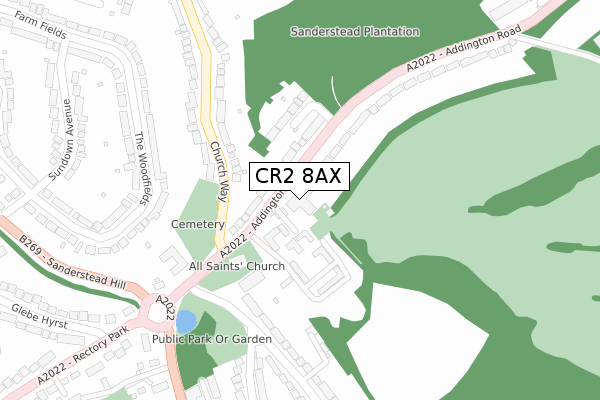 CR2 8AX map - large scale - OS Open Zoomstack (Ordnance Survey)