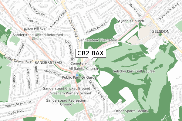 CR2 8AX map - small scale - OS Open Zoomstack (Ordnance Survey)