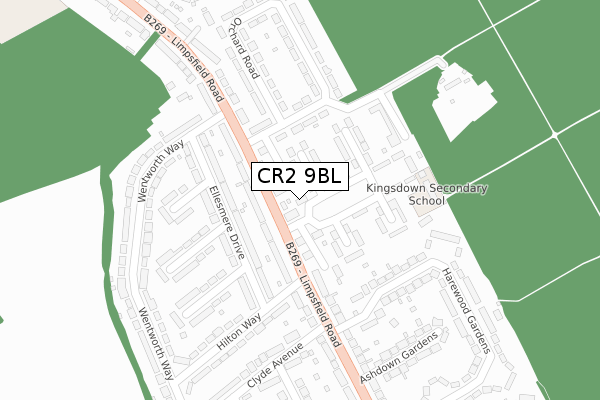 CR2 9BL map - large scale - OS Open Zoomstack (Ordnance Survey)