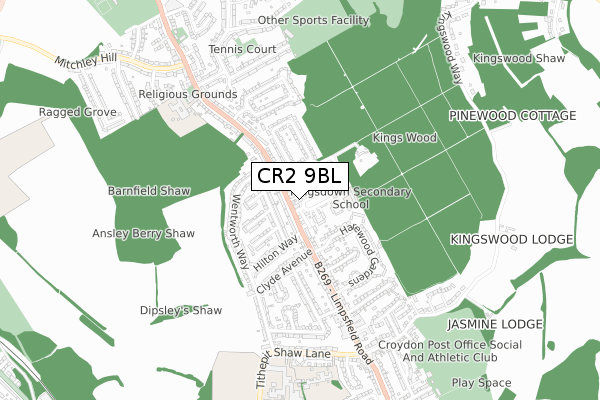 CR2 9BL map - small scale - OS Open Zoomstack (Ordnance Survey)