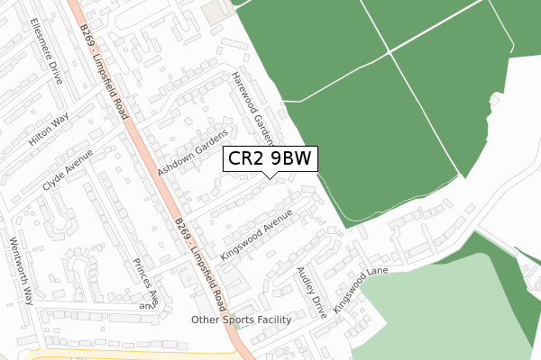 CR2 9BW map - large scale - OS Open Zoomstack (Ordnance Survey)