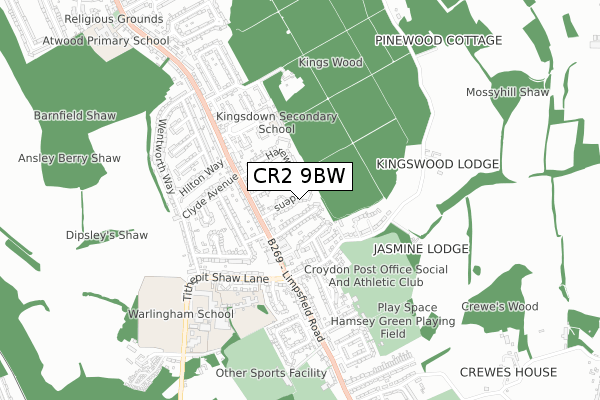 CR2 9BW map - small scale - OS Open Zoomstack (Ordnance Survey)
