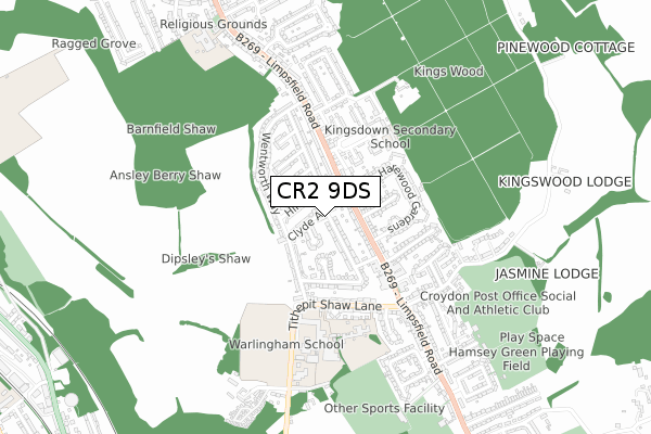 CR2 9DS map - small scale - OS Open Zoomstack (Ordnance Survey)