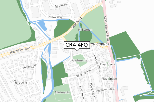 CR4 4FQ map - large scale - OS Open Zoomstack (Ordnance Survey)