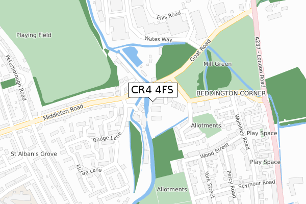 CR4 4FS map - large scale - OS Open Zoomstack (Ordnance Survey)