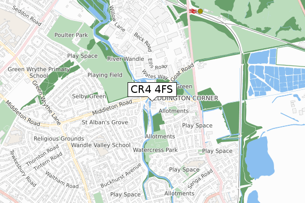 CR4 4FS map - small scale - OS Open Zoomstack (Ordnance Survey)