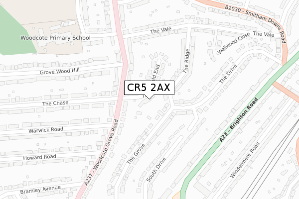 CR5 2AX map - large scale - OS Open Zoomstack (Ordnance Survey)