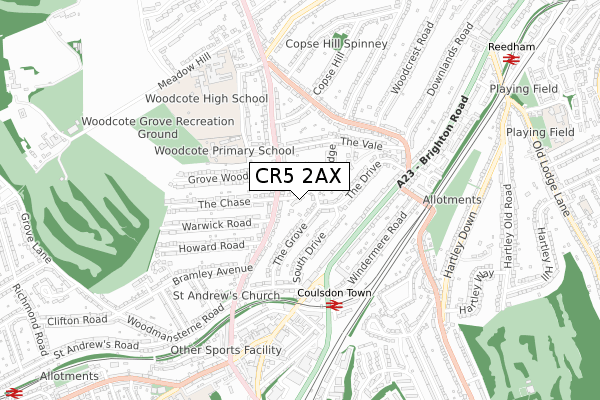 CR5 2AX map - small scale - OS Open Zoomstack (Ordnance Survey)