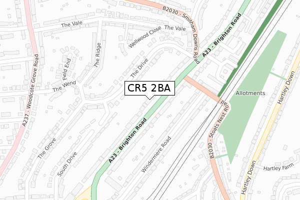 CR5 2BA map - large scale - OS Open Zoomstack (Ordnance Survey)