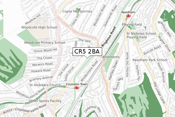 CR5 2BA map - small scale - OS Open Zoomstack (Ordnance Survey)