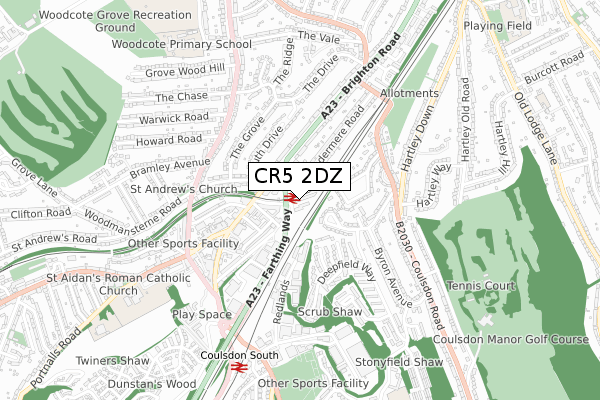 CR5 2DZ map - small scale - OS Open Zoomstack (Ordnance Survey)