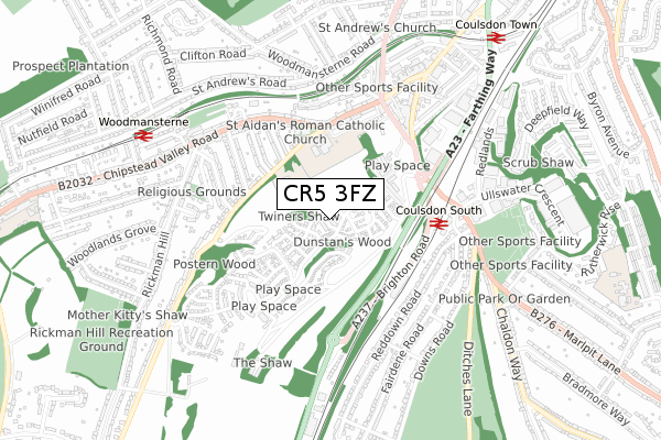 CR5 3FZ map - small scale - OS Open Zoomstack (Ordnance Survey)