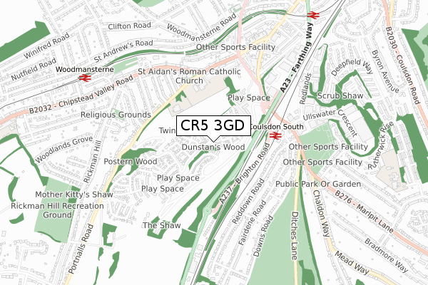 CR5 3GD map - small scale - OS Open Zoomstack (Ordnance Survey)