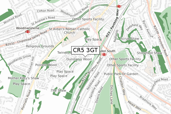 CR5 3GT map - small scale - OS Open Zoomstack (Ordnance Survey)